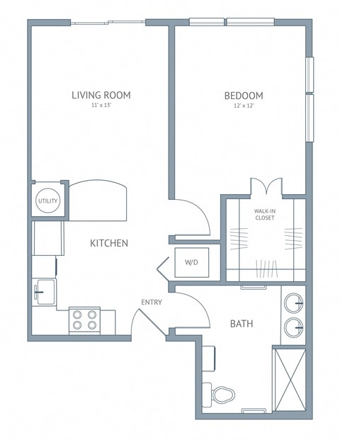 Floor plan for 1 bed, 1 bath, 663 sqft